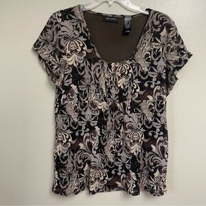 Axcess by Liz Claiborne short sleeved blouse brown babydoll Y2K lined XL